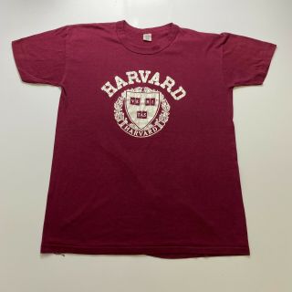 Vintage 80s Harvard T - Shirt Size L Red Made In Usa Single Stitch Graphic Logo