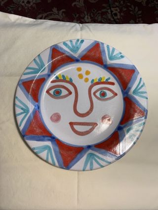 Desimone Italy Pottery Vintage Multicolor Happy Smiling Sun Face Plate - 9.  75 "