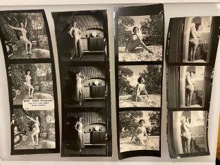 12 Vintage Bunny Yeager Nude Model Contact Sheet Photos,  From Yeager Archive