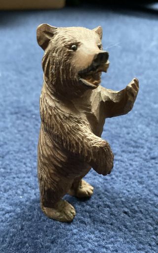 Antique Vintage Miniature Black Forest Wooden Standing Bear Figure Hand Carved