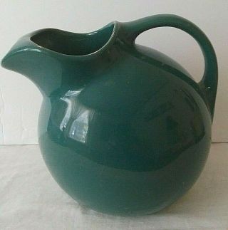 Vintage Hall Pottery Pitcher Hunter Green Ball Shape Water Juice W/ Ice Lip 633