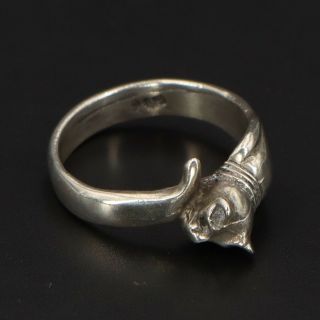 Vtg Sterling Silver - Solid Kitty Cat Animal Wrap Around Ring Size 9 - 6g
