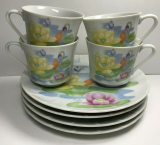 Vtg Seymour Mann Water Lily Tea Coffee Cup & Snack Dessert Plates Set Of 4