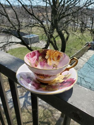 Gorgeous Royal Stanley Pink Triple Cabbage Rose Teacup And Saucer Crack