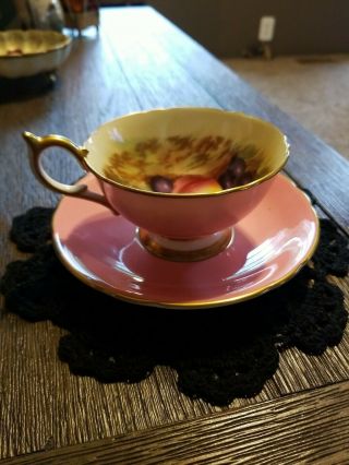 Vintage Aynsley Pink & Gold Fruit Tea Cup Saucer Numbered