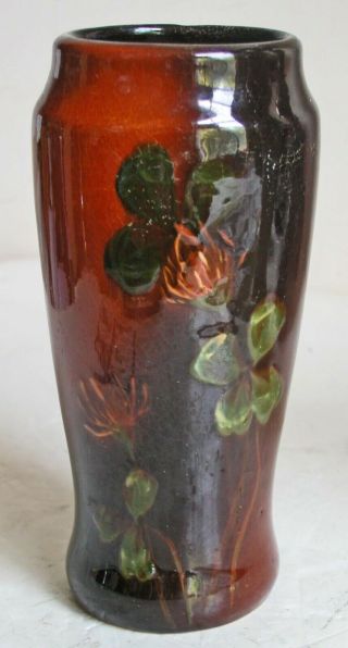 Vintage Weller Louwelsa Vase 6x3 " Shades Of Browns X238 Thistle Flower Clover