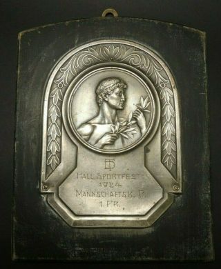 Antique Sports Trophy Award Silver Plate Wall Plaque 1924 Germany