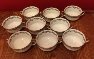 Nine (9) M.  Redon Limoges Cream Soup Cups 2 - Handled Pl Limoges France