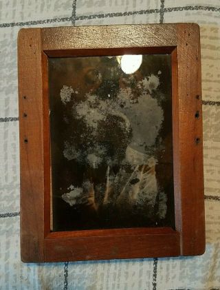Antique Wood Frame Glass Plate Film Photo Holder With Image