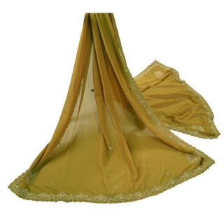 Tcw Vintage Dupatta Long Stole Georgette Green Shawl Hand Beaded Wrap Veil