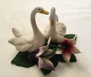 Vintage Capodimonte Figurine Swans And Flowers From Naples Italy