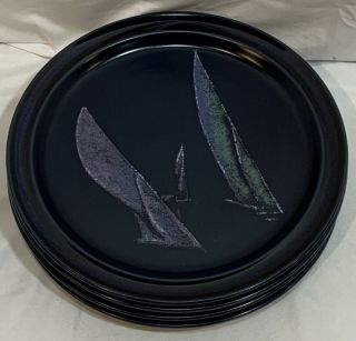 (4) Noritake Primastone Spinnaker Dinner Plate (s) 8304 Stoneware Deep Blue 10.  5”