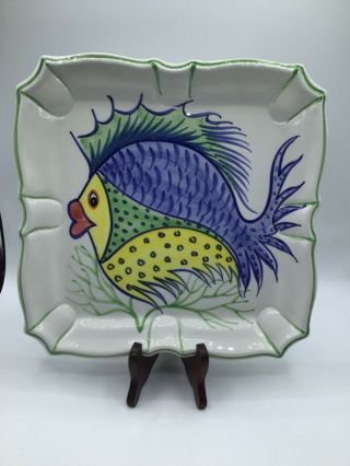 Gorgeous Fun Fish Hand Painted Square Platter Made In Italy