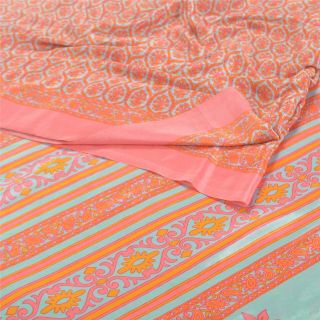 Sanskriti Vintage Pink Sarees Moss Crepe Printed Sari Decor Soft Craft Fabric