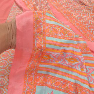 Sanskriti Vintage Pink Sarees Moss Crepe Printed Sari Decor Soft Craft Fabric 2
