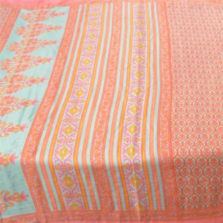 Sanskriti Vintage Pink Sarees Moss Crepe Printed Sari Decor Soft Craft Fabric 3