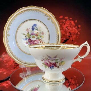 Spode Hammersley Vintage Soft Blue Floral Teacup Saucer Bone China Tea Cup Bx4