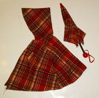 Vintage Red Plaid Doll Hooded Rain Cape,  Matching Umbrella - Shirley Temple Doll?