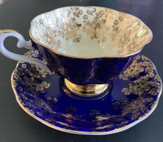 Royal Albert Empress Series Cobalt Blue And Gold Teacup And Saucer