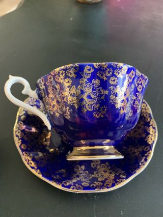 Royal Albert Empress Series Cobalt Blue and Gold Teacup and Saucer 2