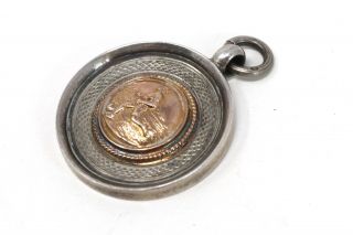 An Antique Art Deco C1932 Solid Silver & Gold Football Fob Medal Pendant 1427