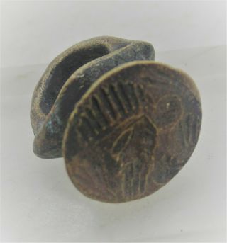 Ancient Near Eastern Bronze Seal Stamp Pendant With A Ruler Impression
