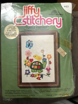 Vintage 70’s Jiffy Stitchery Turtle Fantasy 427 Crewel/embroidery Kit