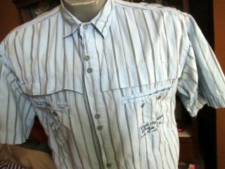 Vtg 80 - 90s Bugle Boy Striped Baby Blue Embroidered Preppy Relic Shirt