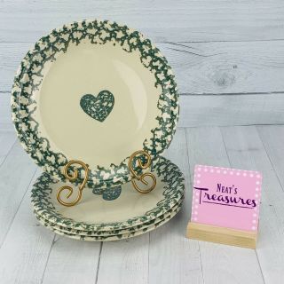 Tienshan Folk Craft Heart Stoneware Green Sponge Border Dinner Plate Set Of 4