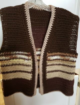 Vintage Handmade Crochet Sweater Vest Brown And Tan Multi Xl?
