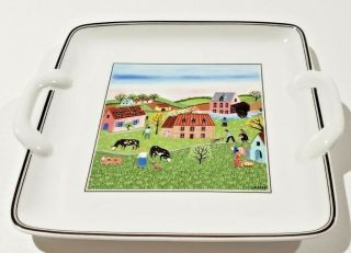 Design Naif Villeroy & Boch Square Handled Cake Plate 9 " Germany Farm Scene