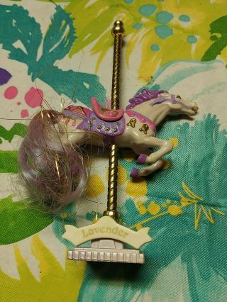 1989 Vintage Matchbox Carousel Horse Lavender Fancy Trotter Gold Thread W Stand