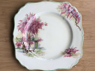 Antique 1920 J & G Meakin Square Luncheon Plate “ Lilac Time” Art Deco 8.  5”
