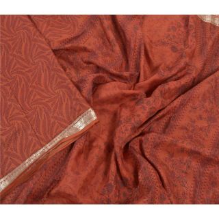 Sanskriti Vintage Dark Red Sarees Pure Silk Printed Zari Work Sari Craft Fabric