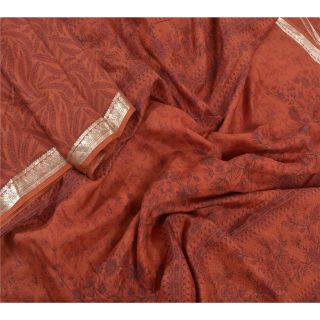 Sanskriti Vintage Dark Red Sarees Pure Silk Printed Zari Work Sari Craft Fabric 2