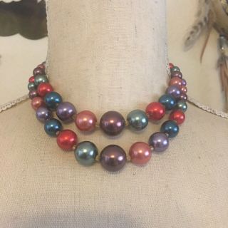 Vintage Colorful Double Strand Bead Necklace