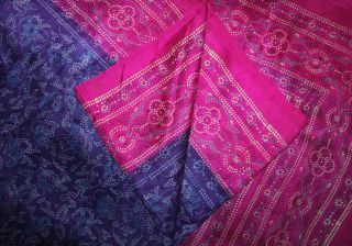 Bandhani Printed Saree Vintage Pure Silk Soft Fabric Pink Wrap Craft Sarong Sari