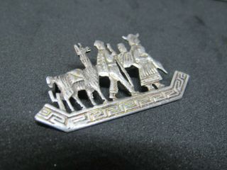 Vtg.  925 Sterling Silver Llama Herder Peru Andes Lapel Pin 4.  4g Marked MH 3