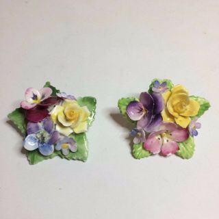 Set Of 2 Vintage Hand Painted Porcelain Flower Pins - Made In England
