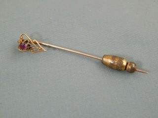 Antique Vintage 10k Yellow Gold Ruby Red Stone Buttercup Stick Pin Signed Ob