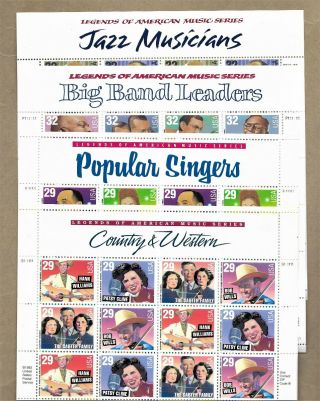 Sheets Legends Of American Music Series 8 Different Mnh Fv $50