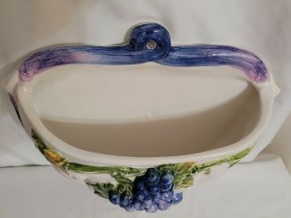 Ceramic Hanging Wall Pocket Planter Sculpted Grapes hand painted Italy 2