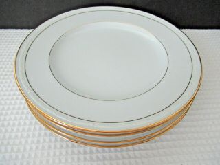Noritake White Scapes Lockleigh 4061 Gold Trim 4 Dinner Plates 10 3/4 "