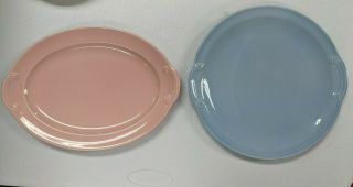 2 Luray Platters T.  S.  & T.  Pastels Pink Serving Platter,  Blue Serving Plate
