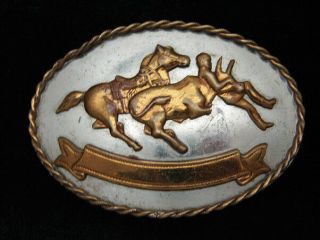 Ql13172 Vintage 1970s Bull Dogging Rodeo Trophy Western & Cowboy Belt Buckle
