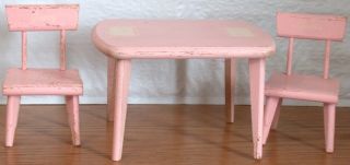 Vintage Vogue Ginny Doll Furniture Pink Table & Two Chairs 1950s Strombecker