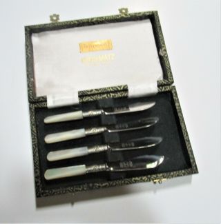 Vintage Kirk & Matz Set Of 4 Cheese Knifes Mother Of Pearl Handles