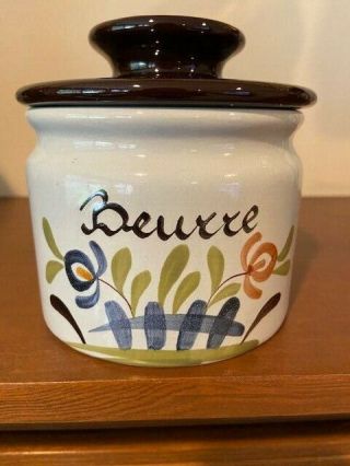 Faience Desvres Ceramic French Butter Keeper Hand Painted Gabriel Fourmaintraux