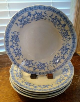 Vtg Set Of 5 Ridgways Royal Semi Porcelain Burlington Blue/white Soup Bowl 72235