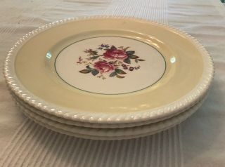 Set Of 4 Vintage Johnson Brothers Dinner Plates,  Yellow,  Roses,  Rope Trim